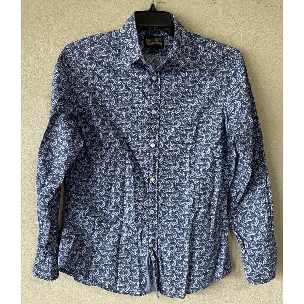 cremieux mens shirt Medium Blue Paisley Button Dress Shirt Free Shipping